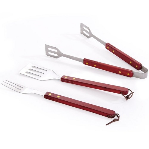 SET 3 PEZZI MANICO LEGNO BBQ