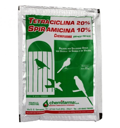 TETRACICLINA -SPIRAMICINA g 45 per UCCELLI DA GABBIA E DA VOLIERA