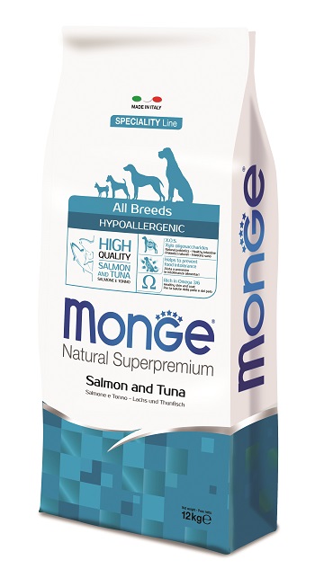 DOG HIGH HYPOALLERGENIC SALMONE E TONNO KG.12 MONGE