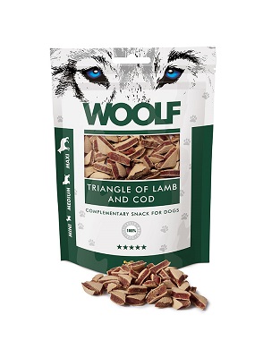 TRIANGOLINI DI AGNELLO E MERLUZZO 100 GR WOOLF