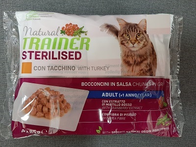 FLOWPACK STERILISED CAT BUSTA 4X85G TACCHINO NATURAL TRAINER