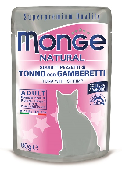 NATURAL BUSTE GATTO G 80 TONNO E GAMBERETTI MONGE
