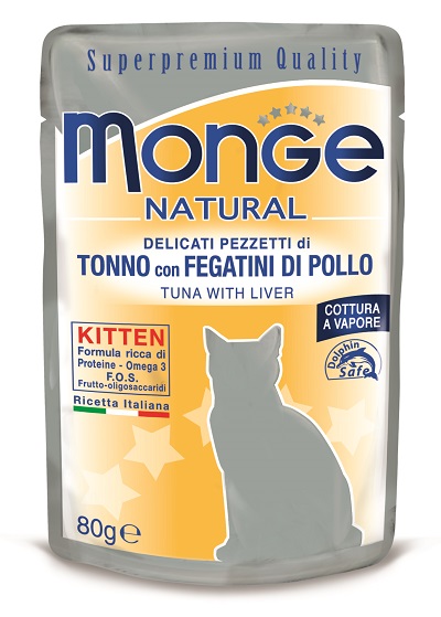 NATURAL BUSTE GATTO G 80 TONNO/FEGATINI DI POLLO MONGE