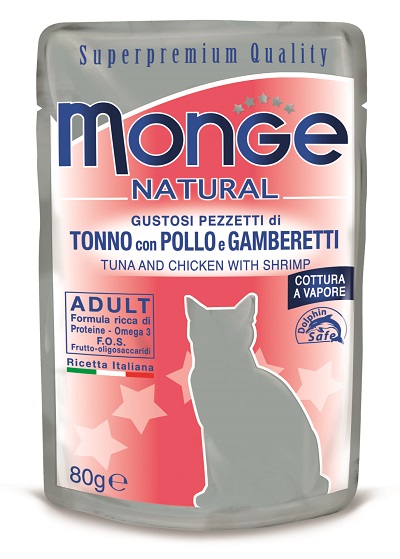 NATURAL BUSTE GATTO G80 TONNO,POLLO,GAMBERETTI MONGE