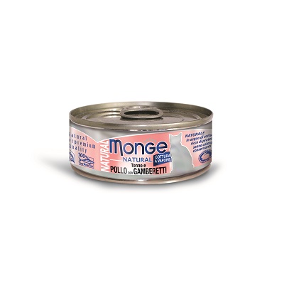 GATTO LATTINA G 80 NATURAL TONNO,POLLO GAMBERETTI MONGE