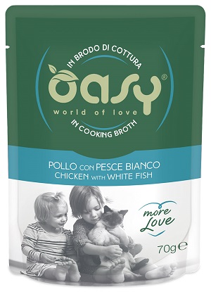 WET CAT MORE LOVE BUSTA 70 G POLLO CON PESCE BIANCO OASY
