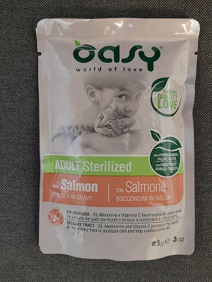WET CAT BOCCONCINI ADULT STERILIZED SALMONE BUSTA 85 G OASY