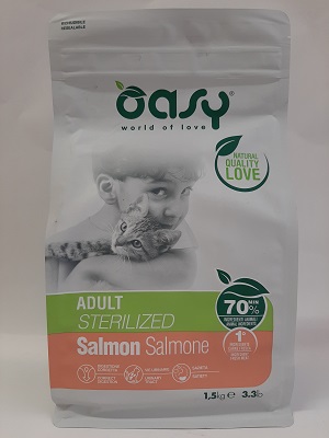 DRY CAT SUPERIOR ADULT STERILIZED SALMONE 1,5 KG OASY