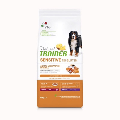 SENSITIVE NO GLUTEN MATURE MEDIUM MAXI SALMONE KG.12 NATURAL TRAINER