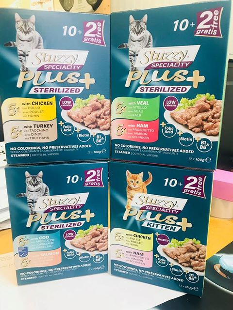 CAT STERILIZED 12X100 GR CARNI ROSSE VITELLO/PROSCIUTTO STUZZY