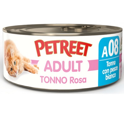 A08 CAT ADULT TONNO ROSA CON PESCE BIANCO GR 70 PETREET