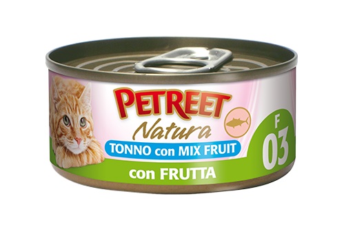 PETREET CAT 70 G NATURA IN ACQUA DI COTTURA TONNO E MIX FRUIT