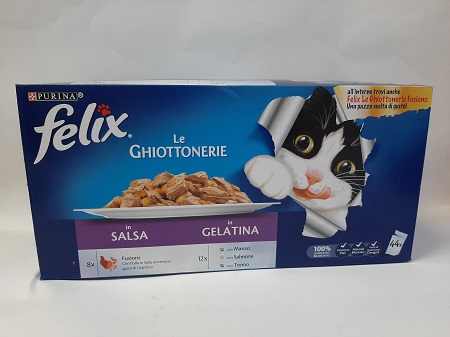 FELIX AGAIL 44X100 GR. BUSTE 8- pollo-gamb. 12-manzo 12-salmone 12-tonno PURINA