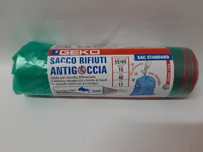SACCO RIFIUTI ANTIGOCCIA 55X65 LT.40 PZ.15 GEKO