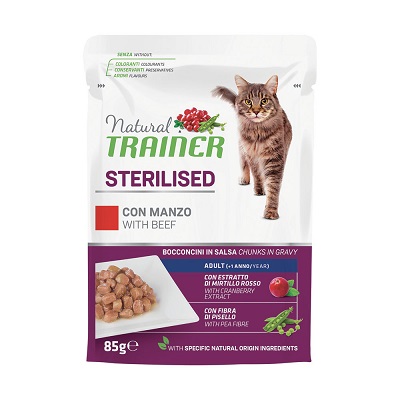 CAT STERILISED BUSTA 85 G MANZO NATURAL TRAINER