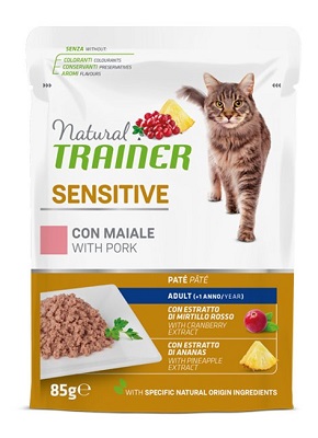 CAT SENSITIVE MAIALE BUSTA 85 G NATURAL TRAINER