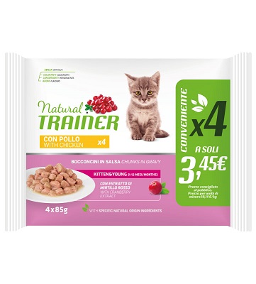 FLOWPACK CAT KITTEN & YOUNG BUSTA 4X85G POLLO NATURAL TRAINER