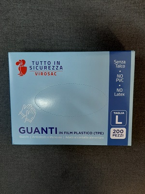 GUANTI IN FILM PLASTICO BIANCHI MONOUSO PZ 200 TG. L