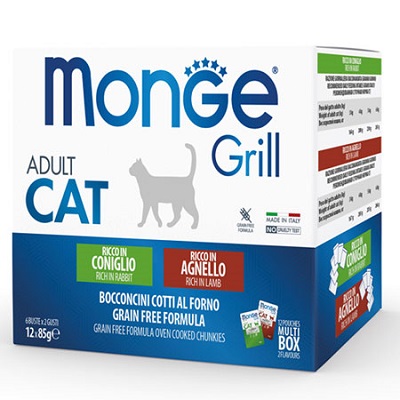 GRILL MIX ADULT GATTO CONIGLIO/AGNELLO 12X85 GR MONGE