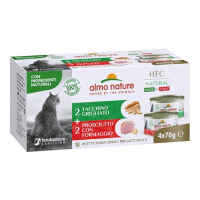 HFC NATURAL CATS 4X70 G MADE IN ITALY PROSCIUTTO/FORMAGGIO/TACCHINO ALMO NATURE