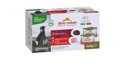 HFC NATURAL DOGS 4X95 GR MADE IN ITALY BRESAOLA-PROSCIUTTO FORMAGGIO  ALMO NATUR