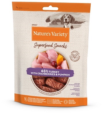 SUPERFOOD SNACKS GR 85 TACCHINO CON MIRTILLI ROSSI E ZUCCA NATURE'S VARIETY