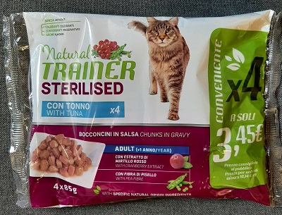 FLOWPACK STERILISED CAT BUSTA 4X85G TONNO NATURAL TRAINER