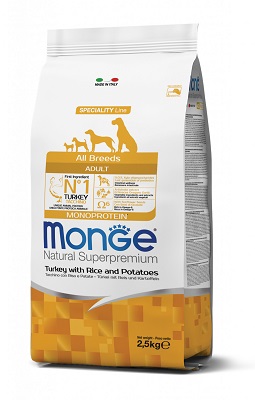 DOG ALL BREED KG 2,5 TACCHINO, RISO E PATATE MONGE