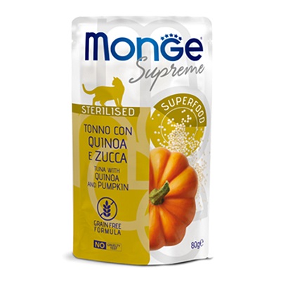 CAT BUSTA SUPREME STERILISED TONNO, QUINOA, ZUCCA GR 80 MONGE