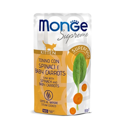 CAT BUSTA SUPREME KITTEN TONNO, SPINACI, CAROTE GR 80  MONGE