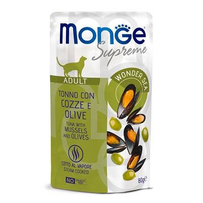 CAT BUSTA SUPREME ADULT TONNO, COZZE, OLIVE GR 80 MONGE