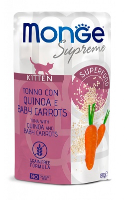 CAT BUSTA SUPREME KITTEN TONNO, QUINOA, CAROTA GR 80  MONGE