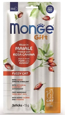 GIFT CAT 3 SOFT STICKS FUSSY MAIALE/ROSA CANINA GR 15 MONGE