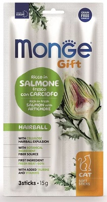 GIFT CAT 3 SOFT STICKS HAIRBALL SALMONE/CARCIOFO GR 15 MONGE