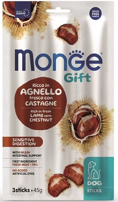 GIFT DOG 3 STICKS SENSITIVE DIGESTION AGNELLO/CASTAGNE GR 45 MONGE