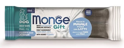 GIFT DOG 2 MEAT BARS PUPPY/JUNIOR MAIALE/LATTE GR 40 MONGE
