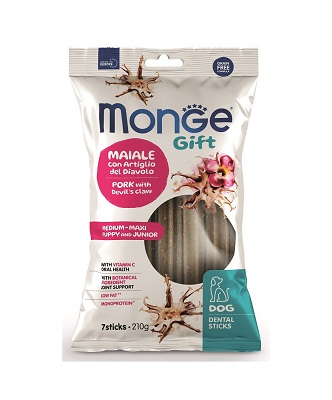 GIFT DOG 7 DENTAL STICKS PUPPY/JUNIOR M/M MAIALE/ARTIGLIO DIAVOLO GR 210 MONGE