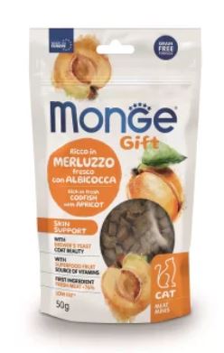 GIFT CAT MEAT MINIS SKIN SUPPORT MERLUZZO/ALBICOCCA GR 50 MONGE