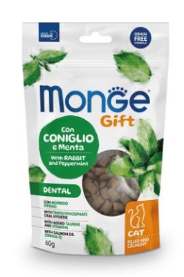 GIFT CAT FILLED AND CRUNCHY DENTAL CONIGLIO/MENTA GR 60 MONGE