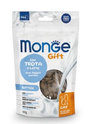 GIFT CAT FILLED AND CRUNCHY KITTEN TROTA/LATTE GR 60MONGE
