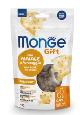 GIFT CAT FILLED AND CRUNCHY FUSSY MAIALE/FORMAGGIO GR 60MONGE