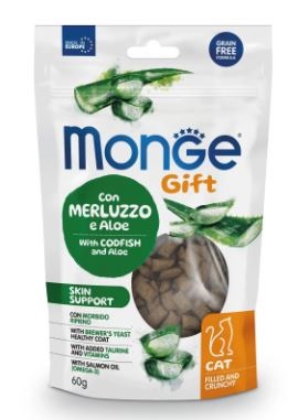 GIFT CAT FILLED AND CRUNCHY SKIN SUPPORT MERLUZZO/ALOE GR 60 MONGE