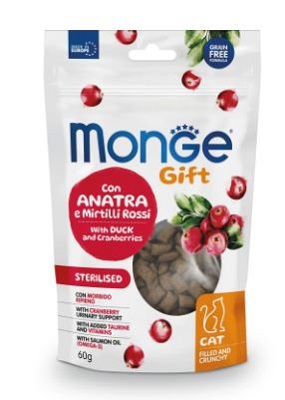 GIFT CAT FILLED AND CRUNCHY STERILISED ANATRA/MIRTILLI ROSSI GR 60 MONGE
