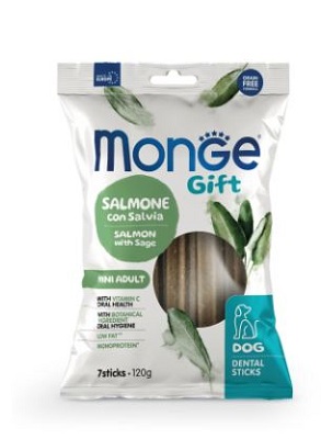 GIFT DOG 7 DENTAL STICKS MINI ADULT SALMONE/SALVIA GR 120 MONGE