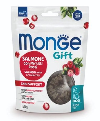 GIFT DOG SUPER M SKIN SUPPORT SALMONE/MIRTILLI ROSSI GR 150 MONGE